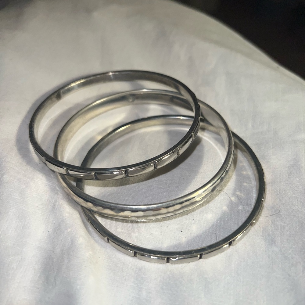Silver tone bangle bracelets - set of 3